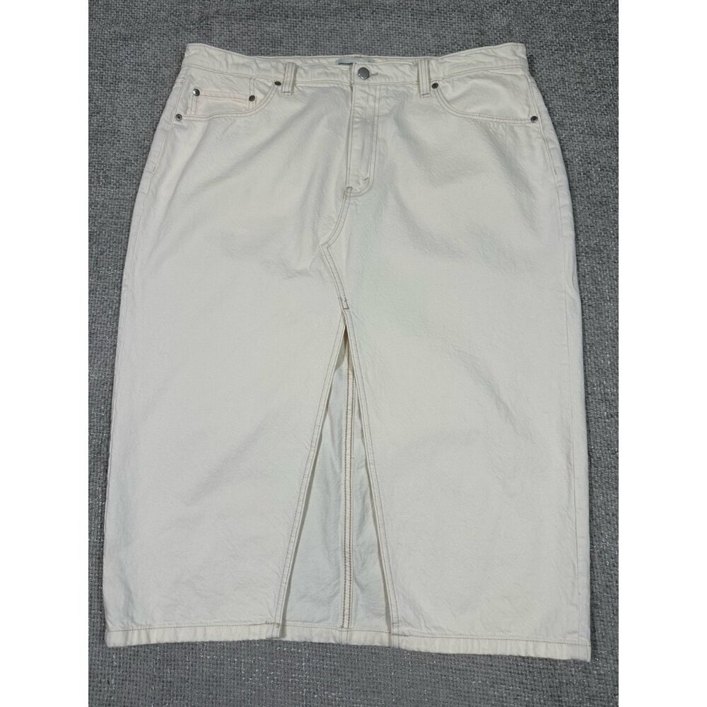 Abercrombie &‎ Fitch Jean Skirt Womens 34/18 Cream High Rise Denim Midi